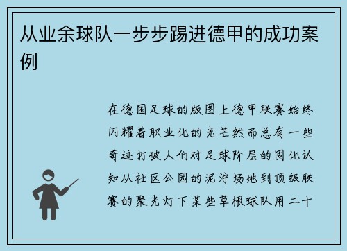 从业余球队一步步踢进德甲的成功案例